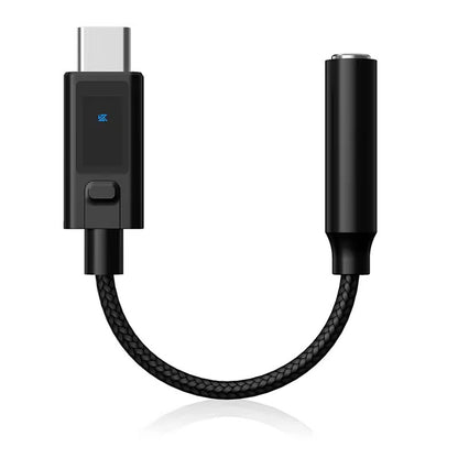 Black USB-C adapter cable on a white background