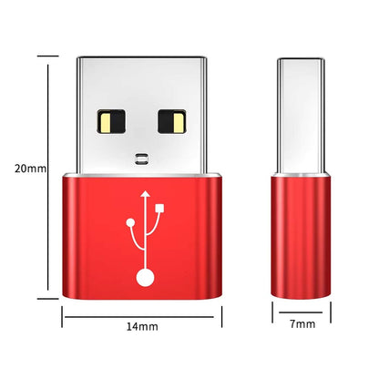 Size dimensions of AUDIOCULAR Type-C to USB-A Adapter showing 20mm height, 14mm width, and 7mm depth.