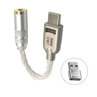 AUDIOCULAR D10 CX31993 Type C to 3.5mm Portable DAC Dongle with braided cable and USB-C connector, ideal for high-res audio output.