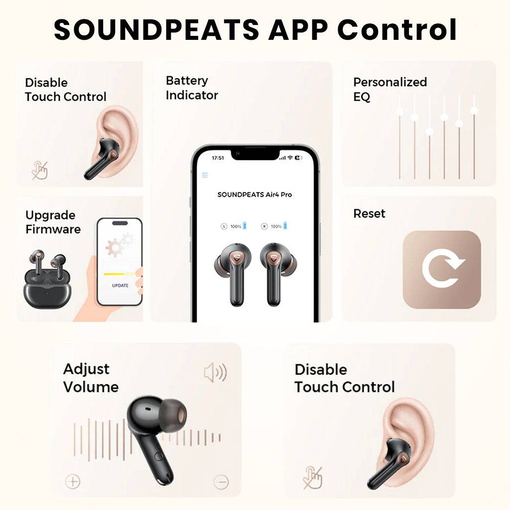 SoundPEATS Air4 Pro earbuds black app control