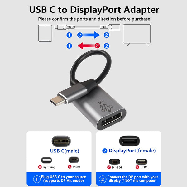 TECPHILE – DP to Type-C 4K@60Hz Adapter Converter - 10