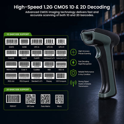 Luckydoor DS220DT Cordless 2D Barcode Scanner with Digital Display