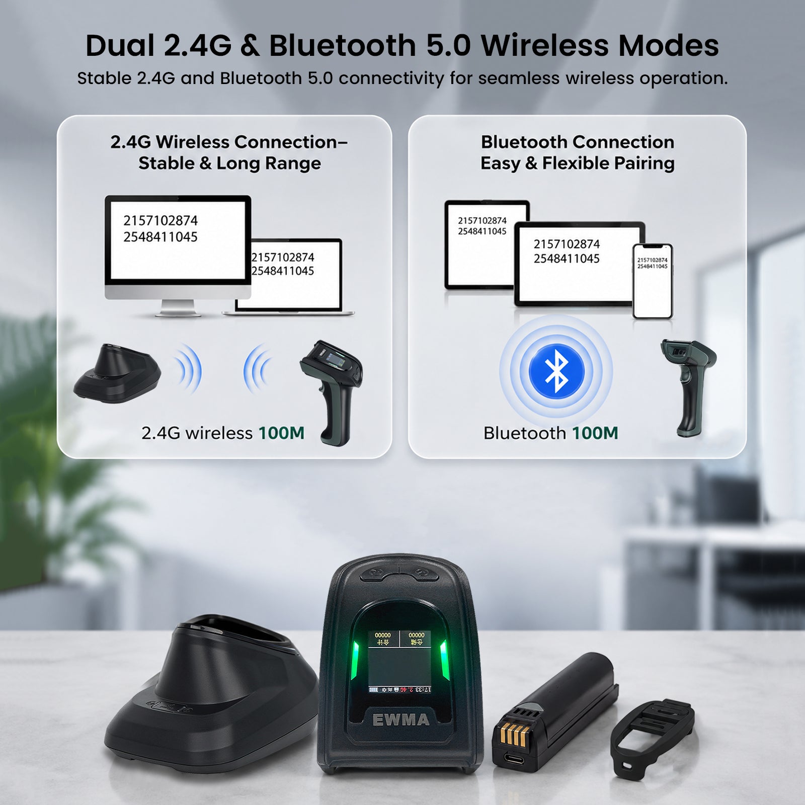 Luckydoor DS220DT Cordless 2D Barcode Scanner with Digital Display