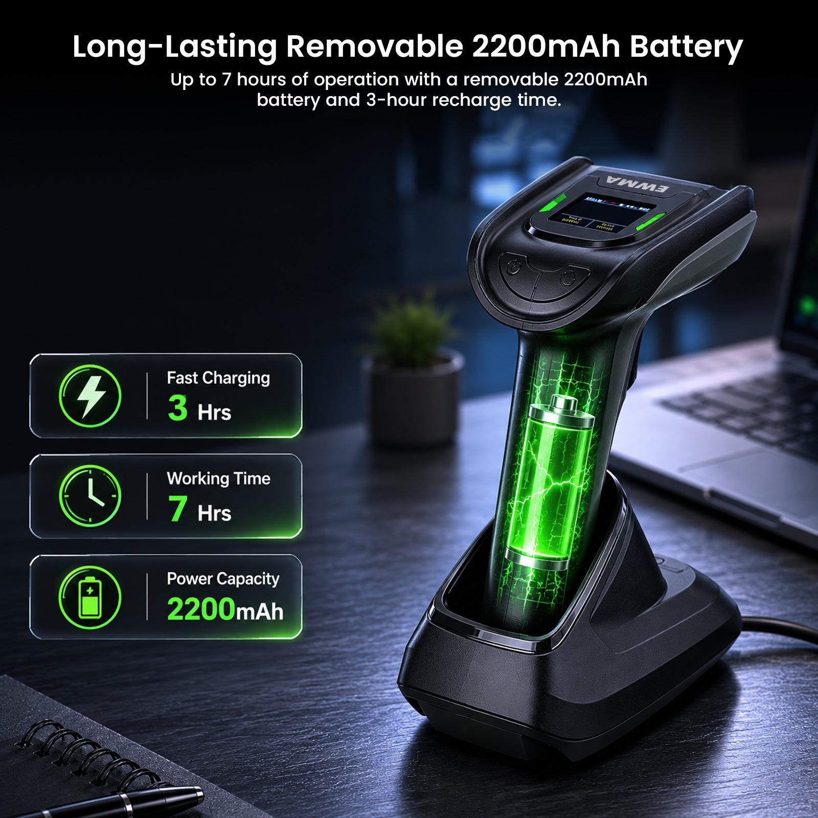 Luckydoor DS220DT Cordless 2D Barcode Scanner with Digital Display