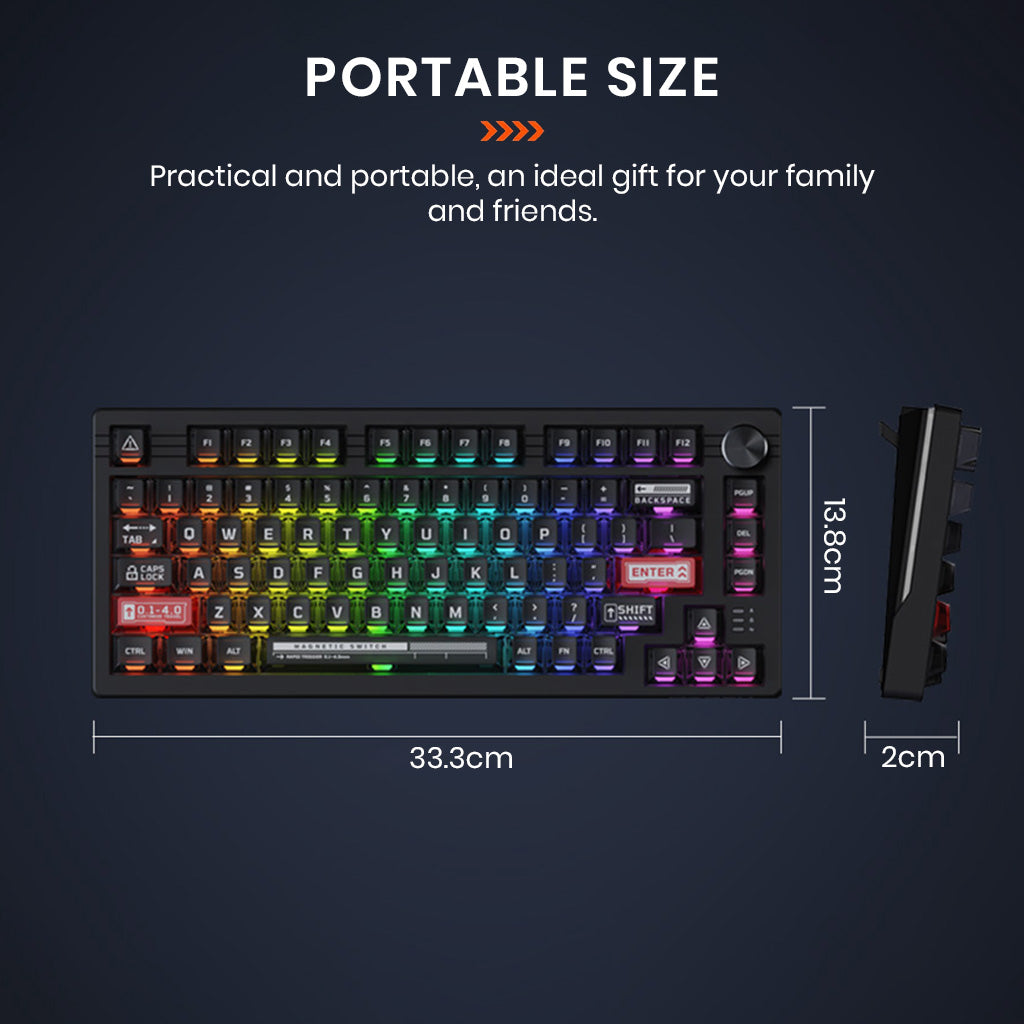 DAREU EK75RT mechanical keyboard with compact 33.3cm x 13.8cm size, ideal for portability and gifting.