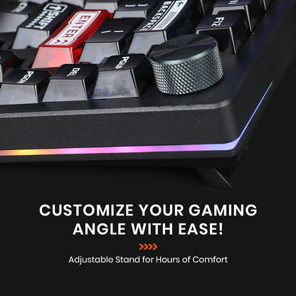 DAREU EK75RT keyboard with adjustable stand for customizable gaming angle and long-lasting comfort during use.