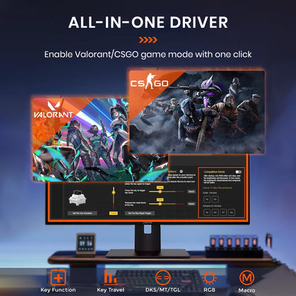 DAREU EK75RT gaming keyboard supports all-in-one driver for quick setup of Valorant and CS:GO game modes and macros.