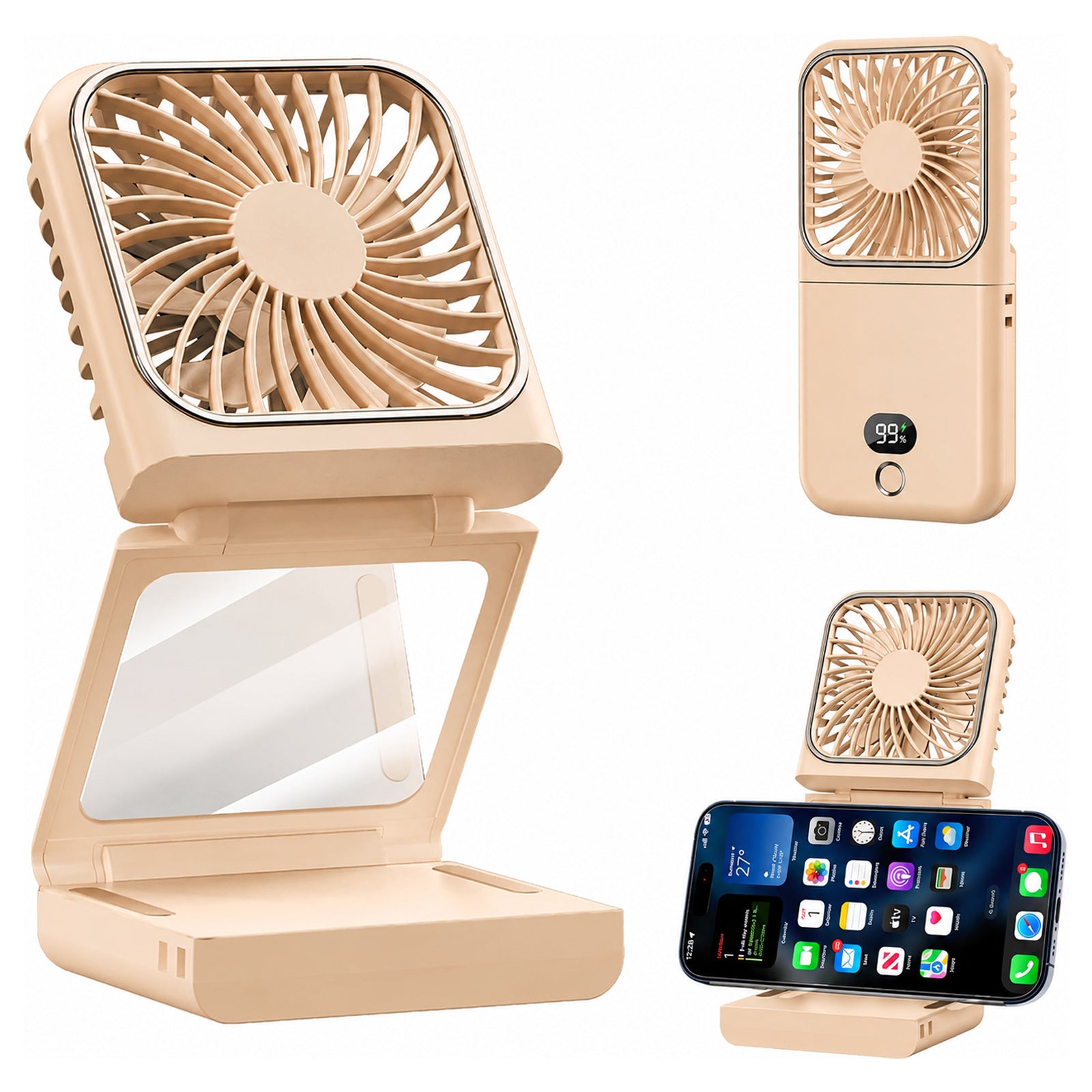 DQ260 Mini Portable Folding Handheld Fan with Power Bank, 5-Speed Rechargeable