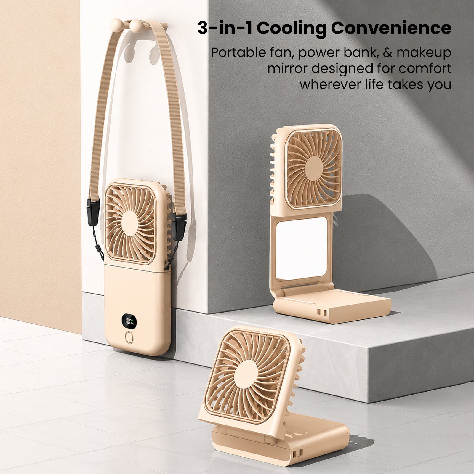 DQ260 Mini Portable Folding Handheld Fan with Power Bank, 5-Speed Rechargeable