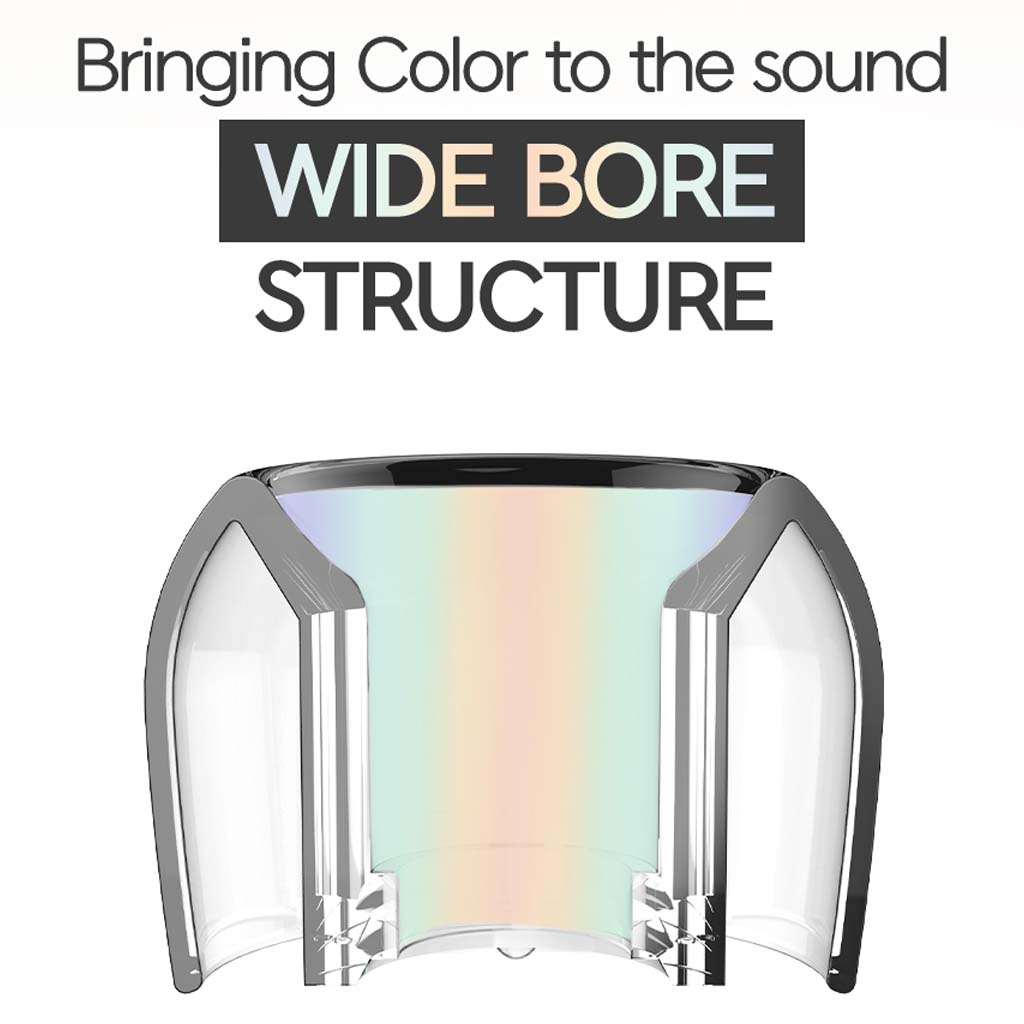 Divinus Prism eartips feature a wide bore structure to enhance sound clarity and frequency response for audiophiles.