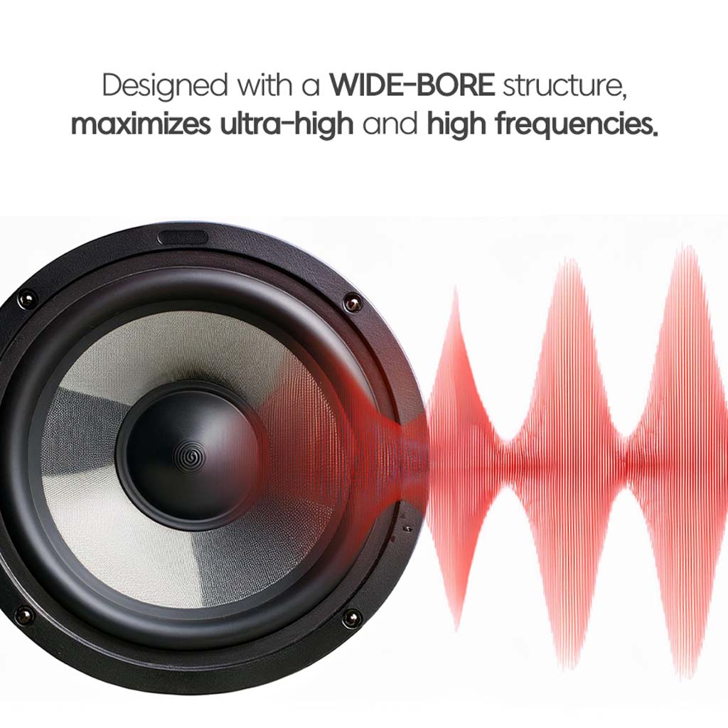 Wide-bore design of Divinus Prism eartips maximizes high-frequency sound output for a richer audio experience.