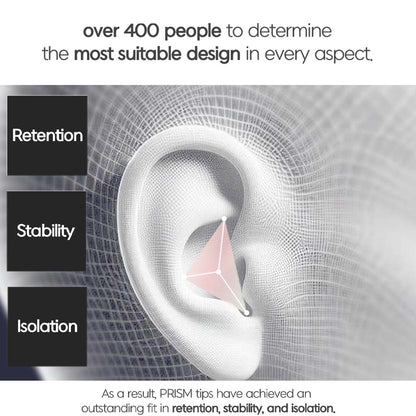 Divinus Prism eartips tested on 400+ people to ensure superior retention, stability, and isolation for IEMs and earbuds.
