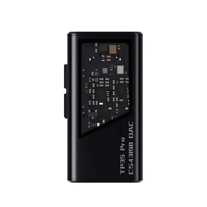 Black variant of EPZ TP35 PRO DAC & Headphone Amplifier with transparent window and CS43198 DAC branding.