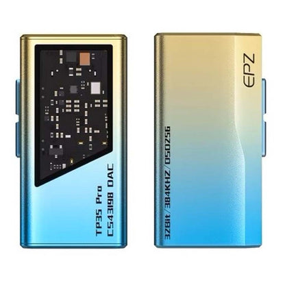 EPZ - TP35 PRO Dual CS43198 Portable DAC & Headphone Amplifier with gradient anodized aluminum body and transparent circuit window design.