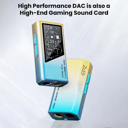 EPZ TP35 PRO shown as a high-end gaming sound card with dual DACs and premium build for audiophile-grade performance.