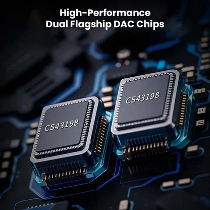 Close-up of dual CS43198 DAC chips in the EPZ TP35 PRO, highlighting high-performance audio processing for audiophiles and gamers.