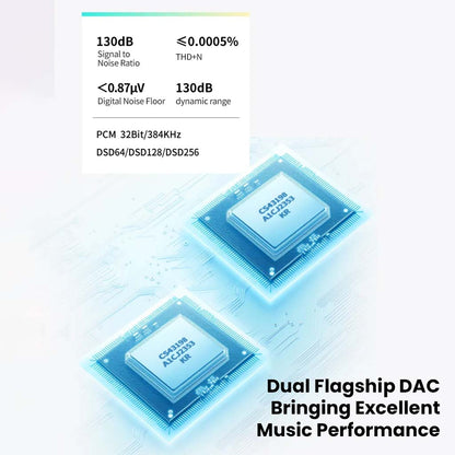 Dual CS43198 DAC chips in EPZ TP35 PRO delivering 130dB SNR and 32Bit/384kHz PCM for excellent music performance.