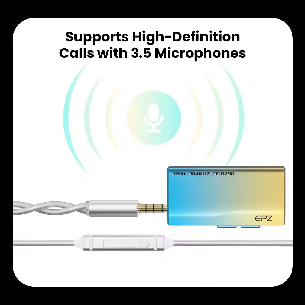 EPZ TP35 PRO DAC Amp supports high-definition calls with 3.5mm microphones, ideal for creators and professionals.