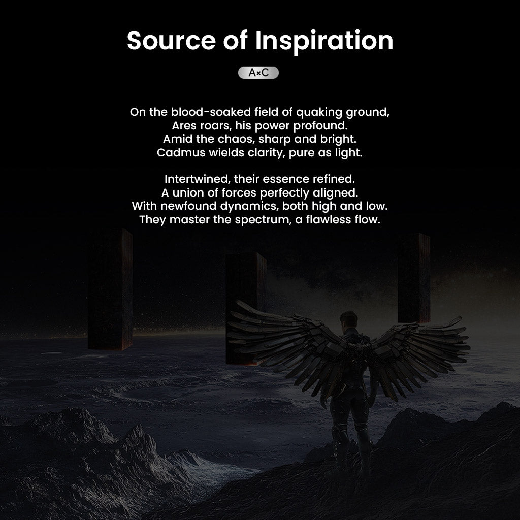 Inspirational theme for Effect Audio- Ares S II × Cadmus II Upgrade Cable, symbolizing power and clarity through poetic storytelling.