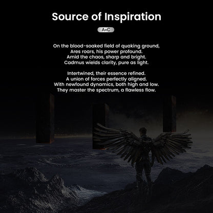 Inspirational theme for Effect Audio- Ares S II × Cadmus II Upgrade Cable, symbolizing power and clarity through poetic storytelling.