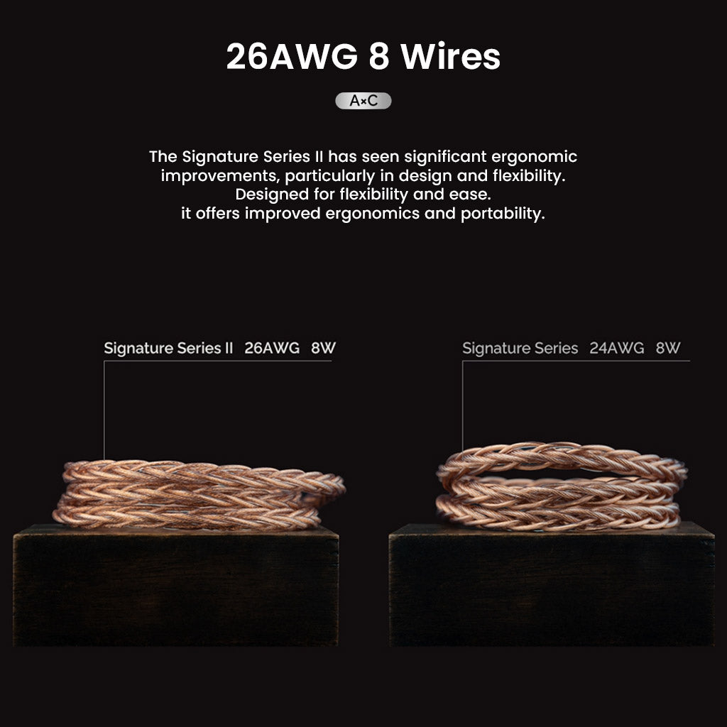Comparison of 26AWG 8-wire vs 24AWG cable from Effect Audio, showcasing ergonomic design and flexibility in the Ares S II × Cadmus II.