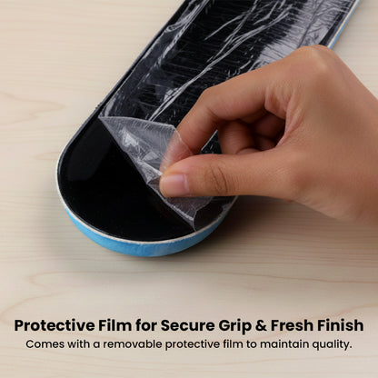 Close-up of TECPHILE wrist rest with protective film being peeled off, ensuring secure grip and product freshness.