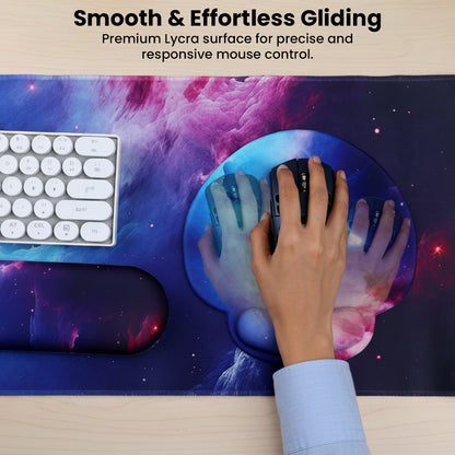 TECPHILE mouse pad with smooth Lycra surface in galaxy design, enabling precise and responsive mouse control.