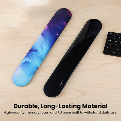 Durable TECPHILE keyboard wrist rest with memory foam and PU base, built for long-lasting daily use in galaxy design.