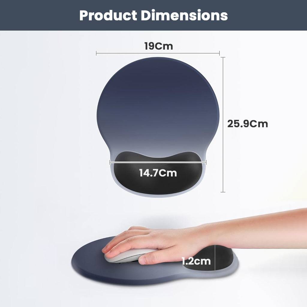 TECPHILE mouse pad dimensions labeled in centimeters, showing ergonomic height and width for optimal wrist and hand positioning.
