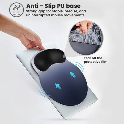 Anti-slip PU base of TECPHILE mouse pad ensures stable grip and uninterrupted mouse movement, shown with protective film being removed.
