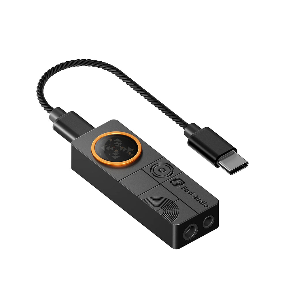 FOSI AUDIO – DS3 Portable DAC Chip Portable DAC/Amp with USB-C connector and dual headphone ports, ideal for high-resolution audio playback.