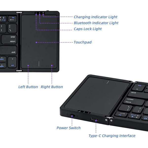 B089T Tri Fold Foldable Bluetooth Keyboard with Touchpad - 3