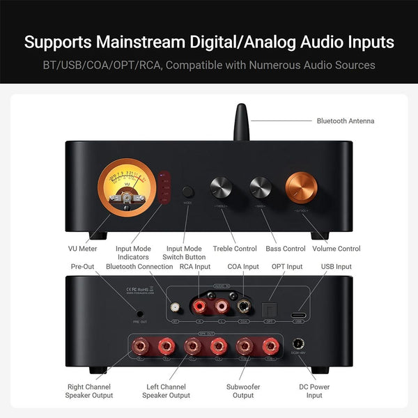 Fosi Audio - MC351 350W 2.1 Channel Integrated Bluetooth Amplifier - 3