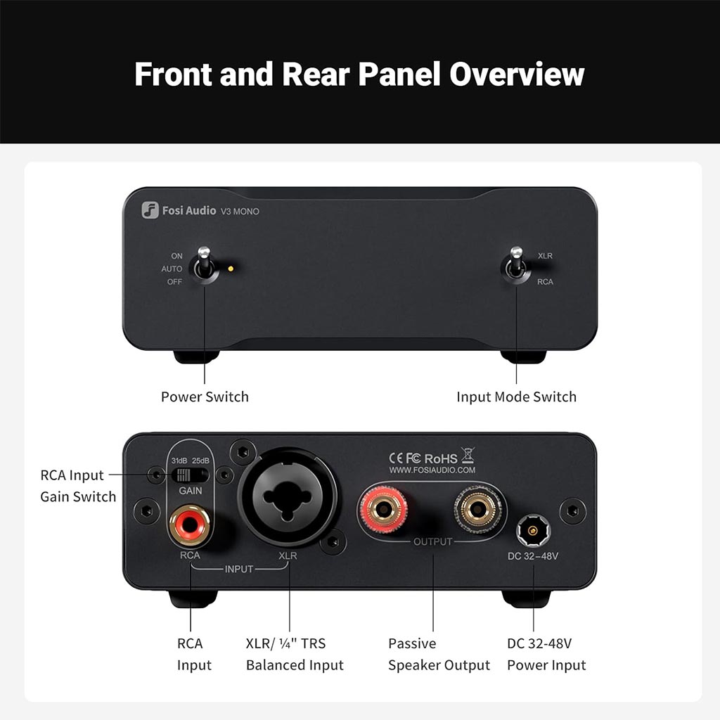 Fosi Audio V3 Mono 240W Power Amplifier for Home Audio Speakers