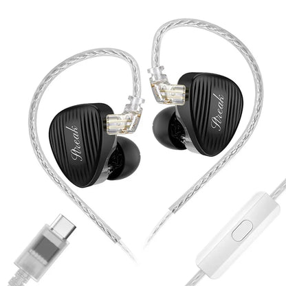 Black in-ear monitors with detachable cable and inline remote