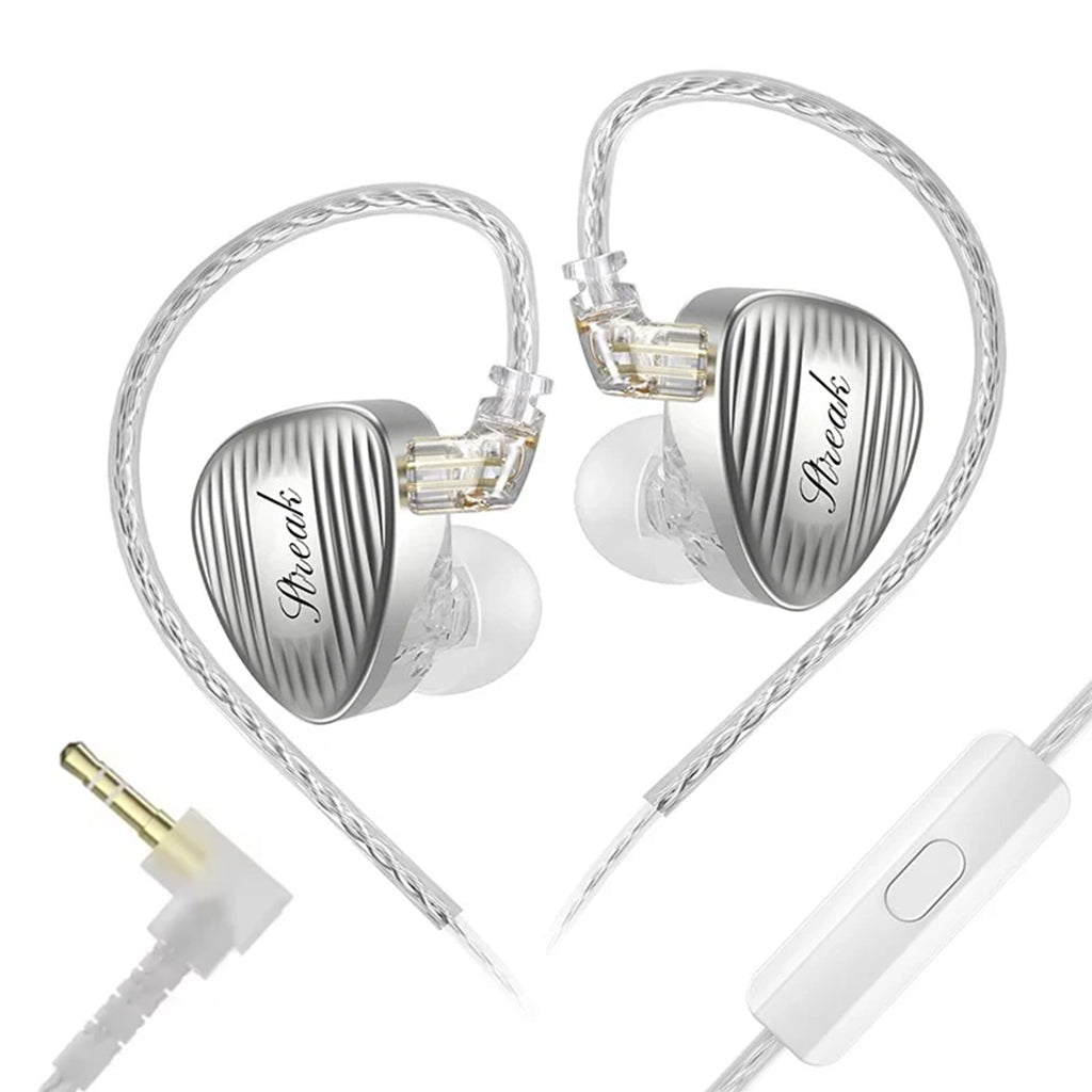 Silver in-ear monitors with detachable cable and inline remote