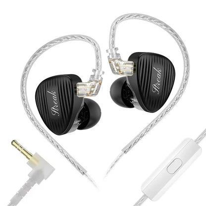 In-ear monitors with black shells and clear cables