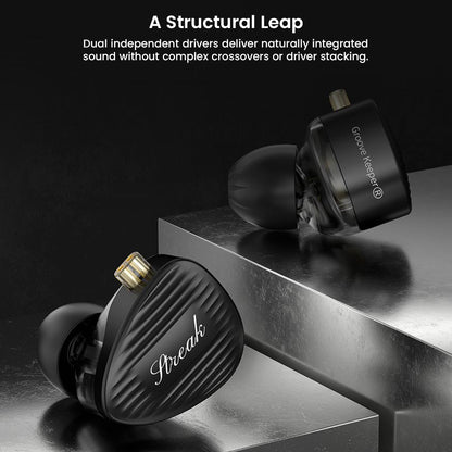 GK Streak dual-driver in-ear monitors with black and gold design