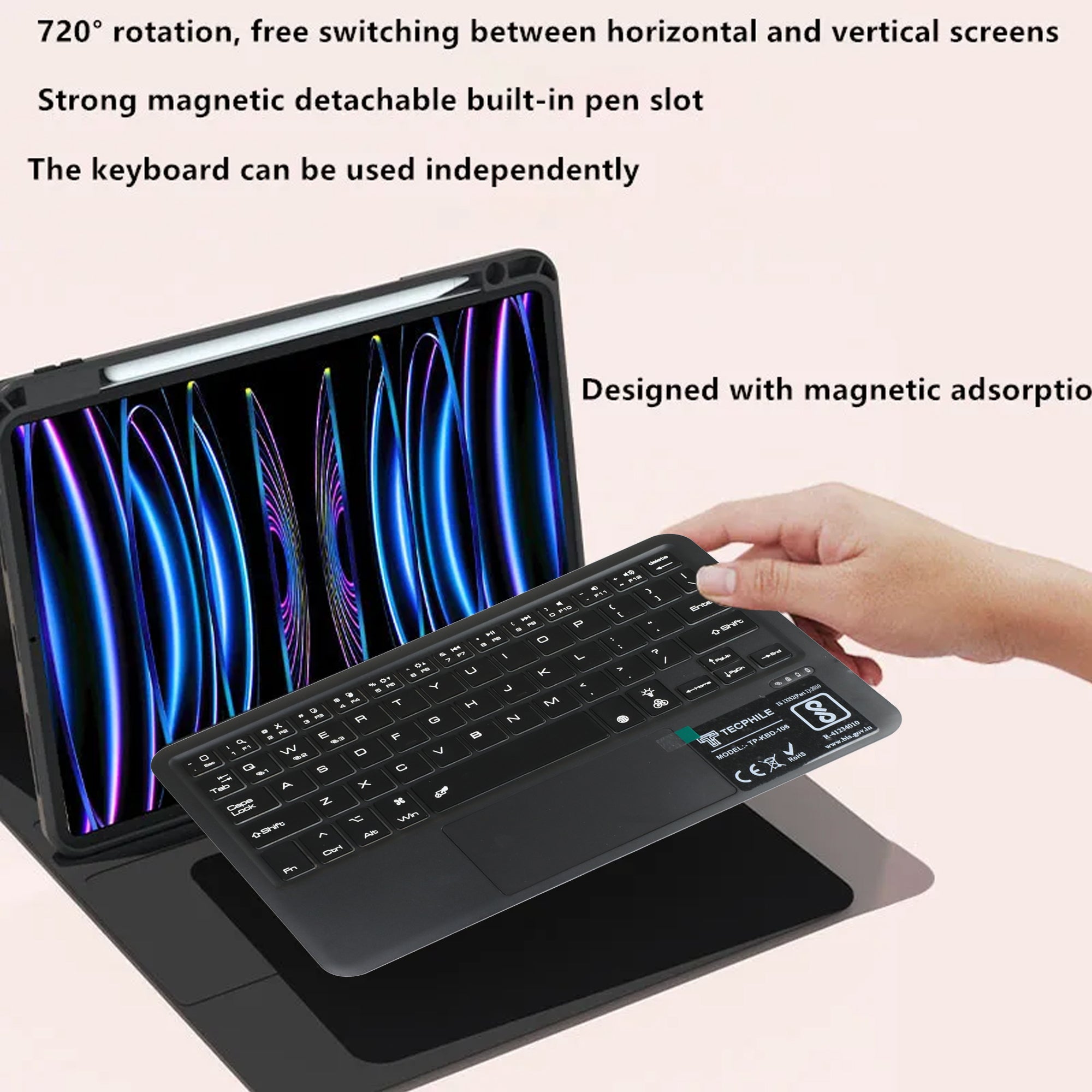 HD11T-iPad-Pro-11"/-Air-10.9”-Keyboard-Case-360°-Rotating-&-Transparent-4