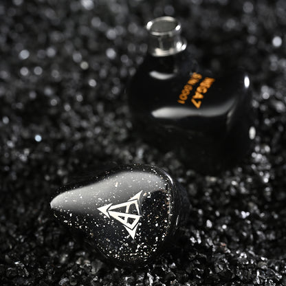 Hisenior Mega7 IEMs showcasing ergonomic design and glitter finish, ideal for high-fidelity sound and comfortable wear.