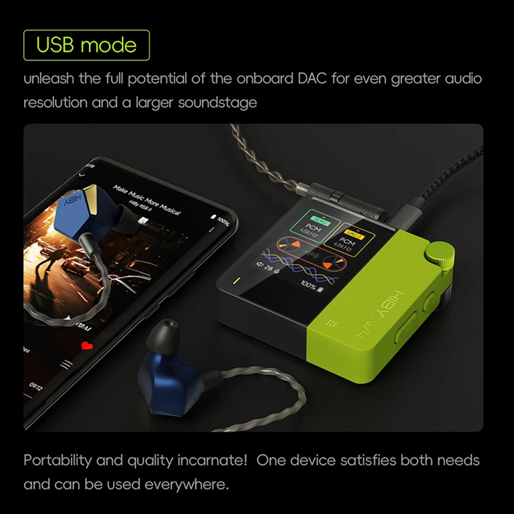 HiBy W4 DAC amp in USB mode unlocks full DAC potential for enhanced audio resolution and immersive soundstage with wired connections.
