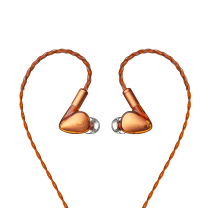 HiBy Yula 10mm Dynamic Driver HiFi In-Ear Monitor in vibrant orange with braided cable, offering high-fidelity sound and stylish design.