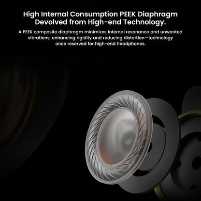 PEEK diaphragm technology in HiBy Yula IEMs reduces distortion and internal resonance, enhancing sound clarity and rigidity for high-end audio.