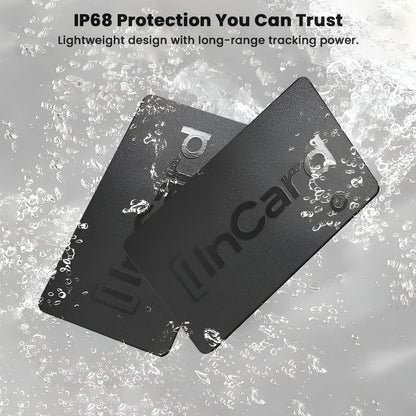InCard Finder GPS Tracker submerged in water, showcasing IP68 waterproof rating for reliable outdoor and rugged use.