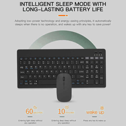 KB2858 Wireless Combo with intelligent sleep mode, auto-sleep after inactivity, and instant wake-up for power-saving performance.