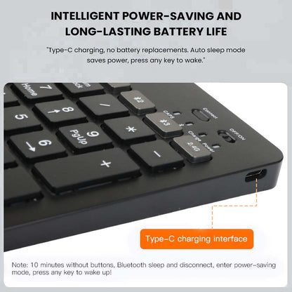 KB2858 Wireless Keyboard with Type-C charging and intelligent power-saving mode for extended battery life and efficient energy use.