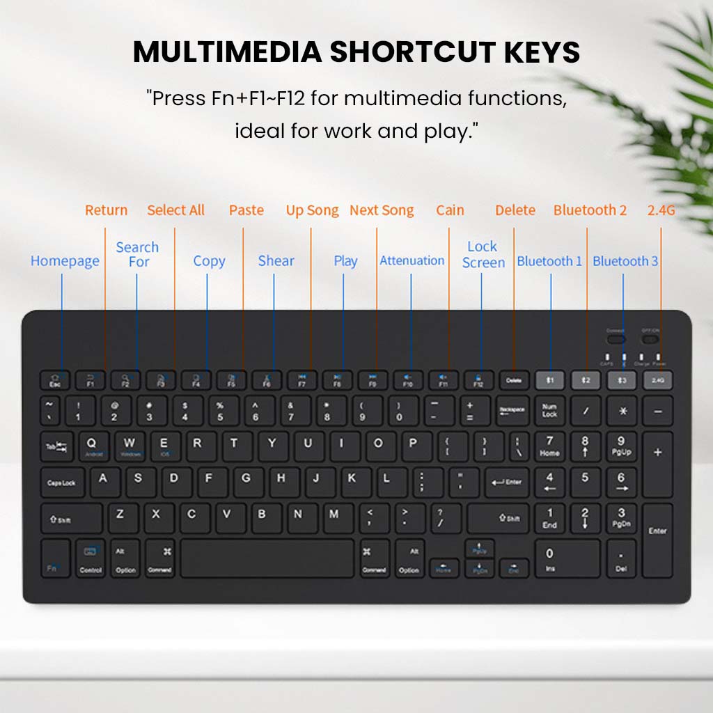 KB2858 Wireless Keyboard includes multimedia shortcut keys for quick access to functions, enhancing work and entertainment efficiency.