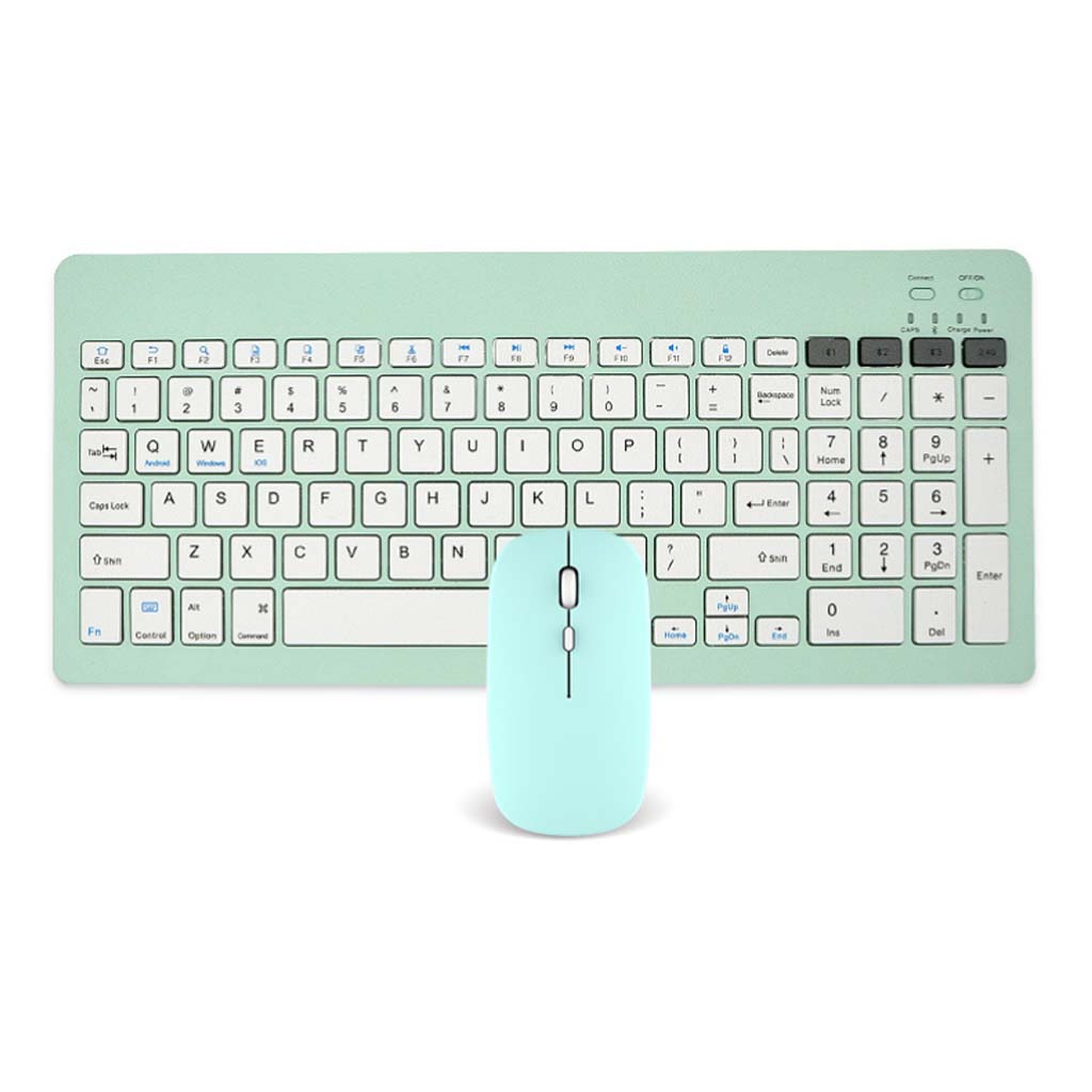 KB2858 Multi-Device Wireless Keyboard and Mouse Combo in green with full-size layout and matching mouse for stylish multitasking.