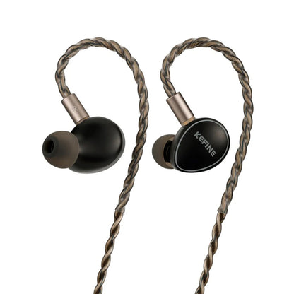 KEFINE Quatio in-ear monitors featuring dual dynamic and balanced armature drivers with over-ear braided cable for secure fit and premium sound.