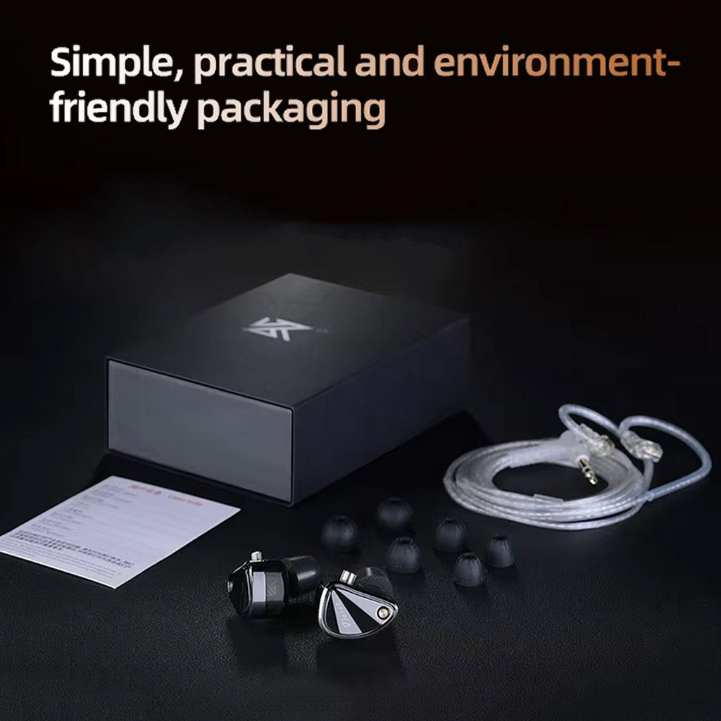 KZ Decet 10 IEM packaging includes earphones, upgraded cable, multiple eartips, and user manual in eco-friendly box.